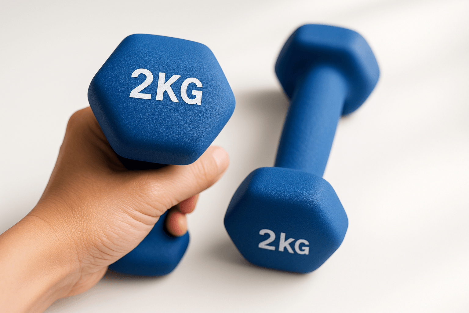 Manubri in neoprene blu da 2kg con impugnatura ergonomica antiscivolo, idea regalo fitness perfetta per allenamento in casa con forma esagonale anti-rotolamento