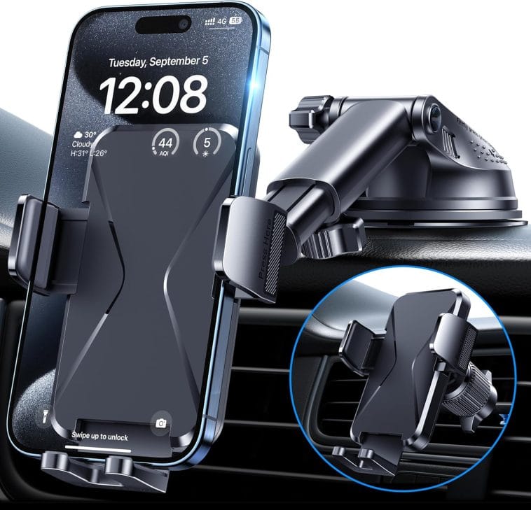 Porta cellulare auto BIPOPIBO installato sulle bocchette di ventilazione di una Panda Hybrid