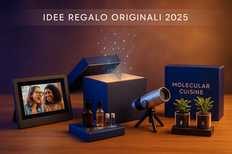 Idee regalo originali 2025: collezione di regali innovativi con tecnologia avanzata, cornice digitale AI e kit creativi