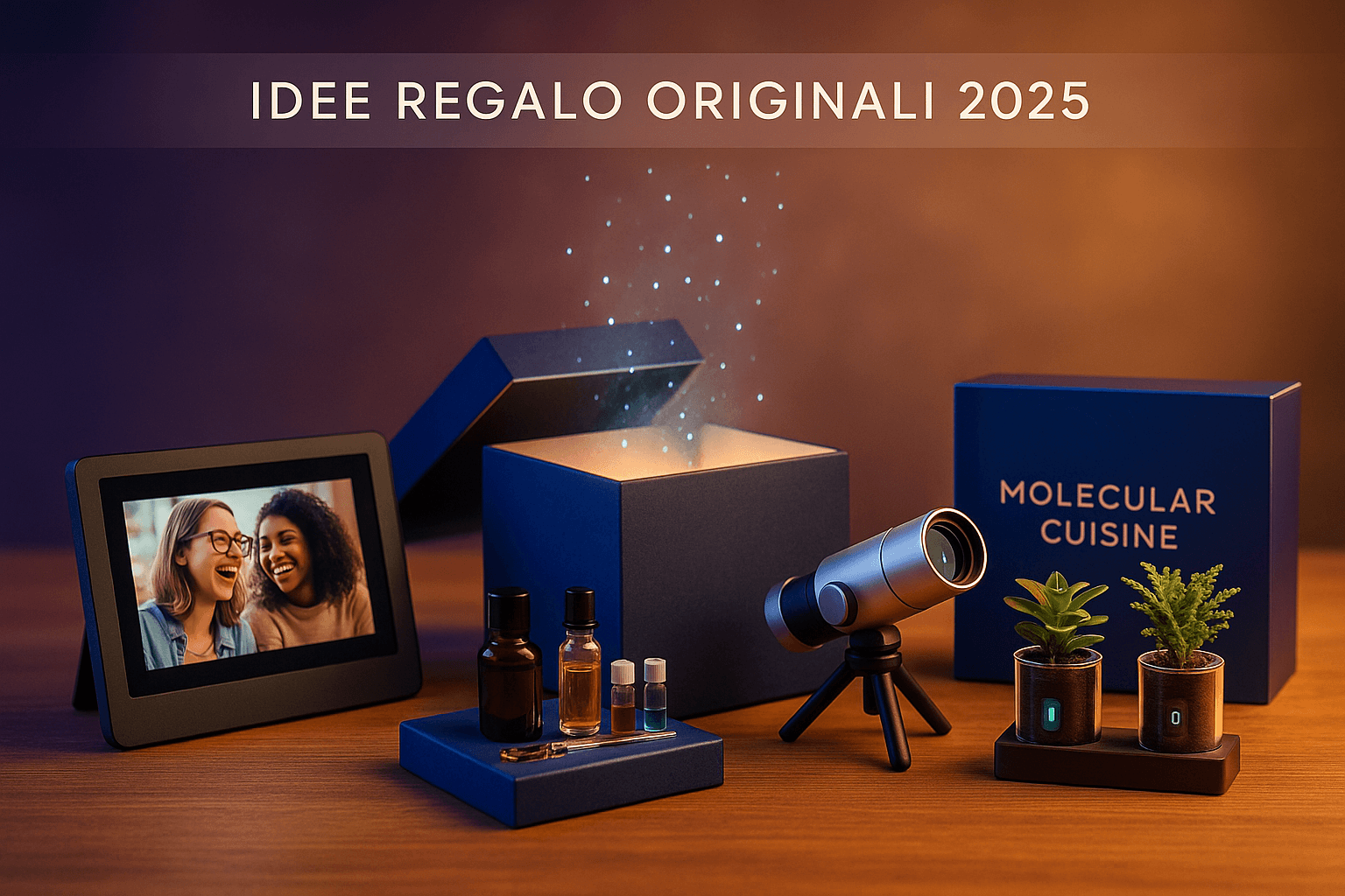 Idee regalo originali 2025: collezione di regali innovativi con tecnologia avanzata, cornice digitale AI e kit creativi