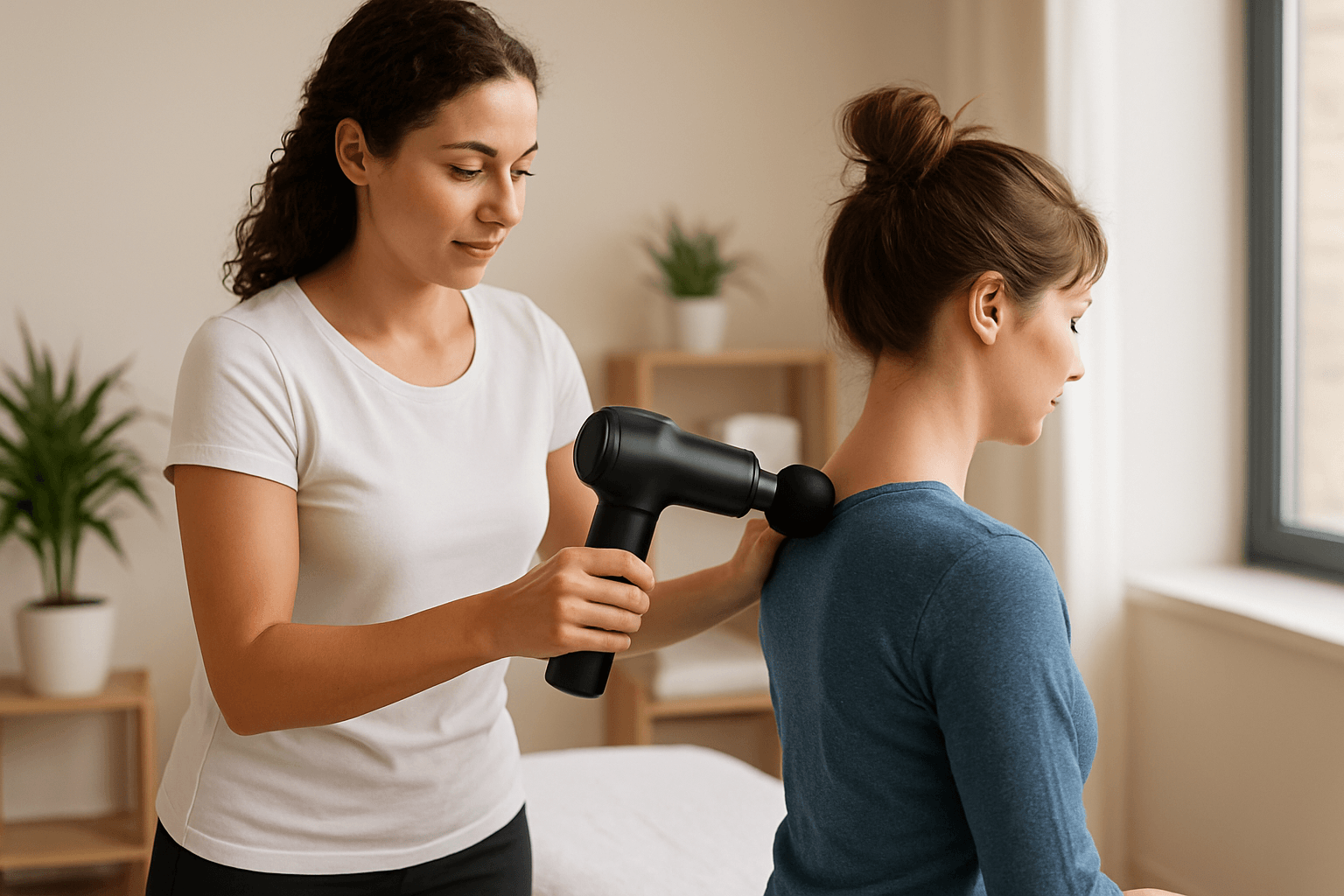 Mebak 5 pistola per massaggio vista frontale con impugnatura ergonomica e display touch