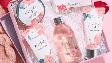 Set regalo donna BODY & EARTH rosa 5 pezzi: gel doccia, burro corpo, crema mani - idea regalo compleanno 2025