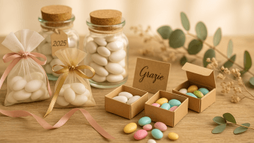 50 idee bomboniere originali 2025: barattoli vetro, sacchetti organza, scatoline eleganti per matrimonio battesimo laurea