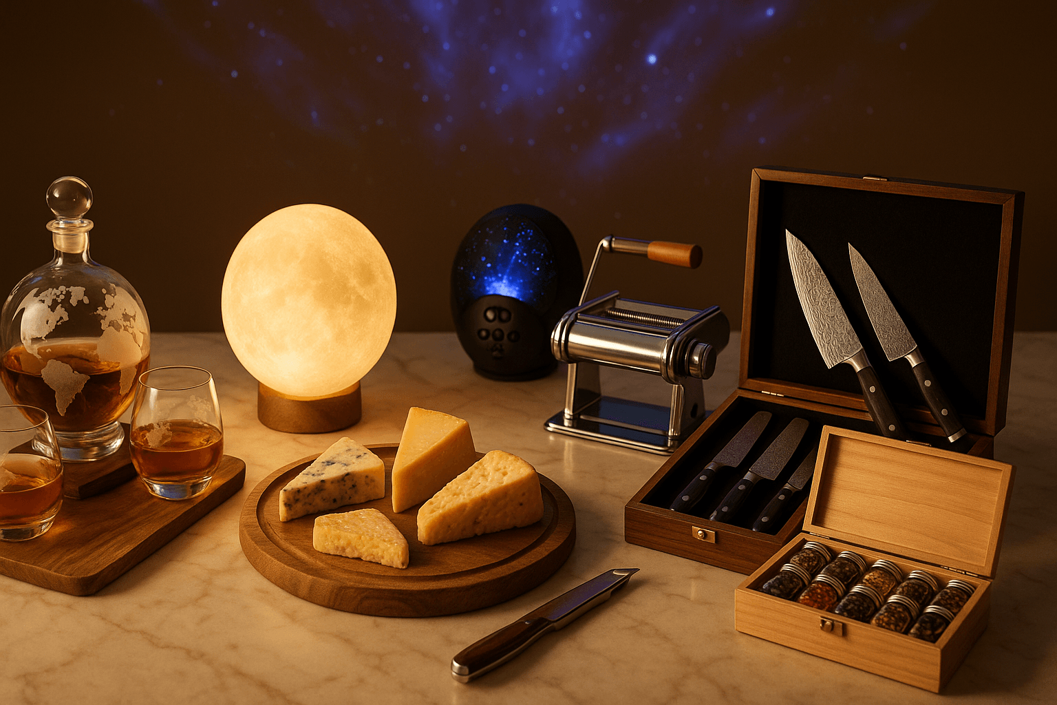 Cosa regalare a chi ha tutto - 50 idee regalo originali per uomo donna con prodotti di lusso e gadget unici disposti elegantemente