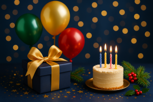 Occasioni speciali con regali, decorazioni festive, palloncini e torta per compleanni e celebrazioni