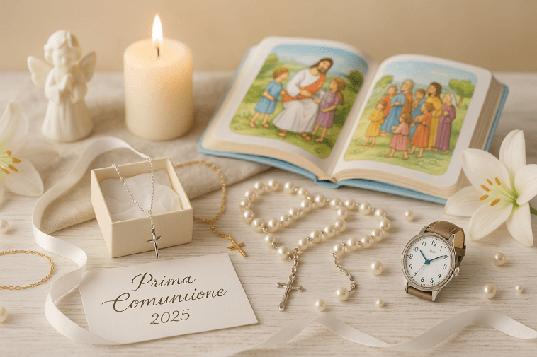 Regali comunione 2025: collana argento, bracciale oro, rosario e bibbia per bambini - idee originali Prima Comunione