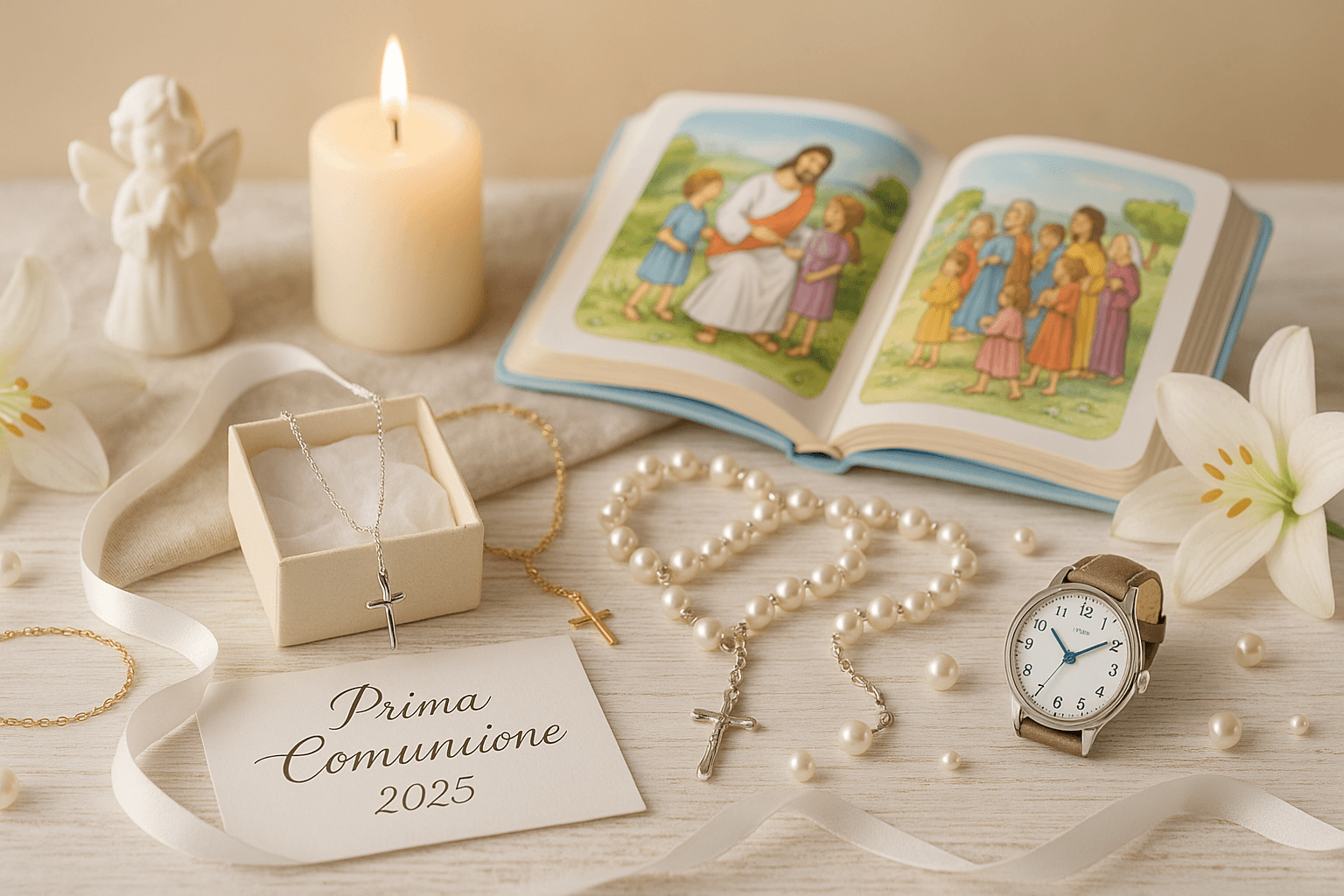 Regali comunione 2025: collana argento, bracciale oro, rosario e bibbia per bambini - idee originali Prima Comunione