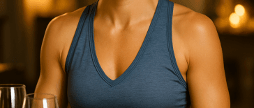 Regalo 50 anni donna - idee originali per compleanno, con elegante donna cinquantenne circondata da regali di qualità