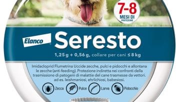 Seresto collare antiparassitario applicato su un cane felice e protetto da pulci e zecche
