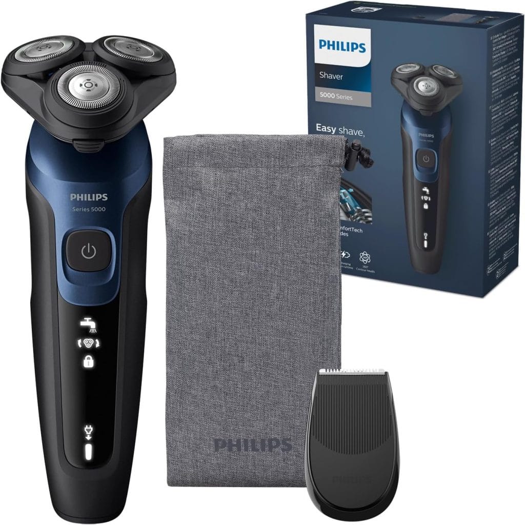 Philips Series 5000 S5465/18 – rasoio elettrico da uomo Wet & Dry blu metallizzato, idea regalo di Natale per lui